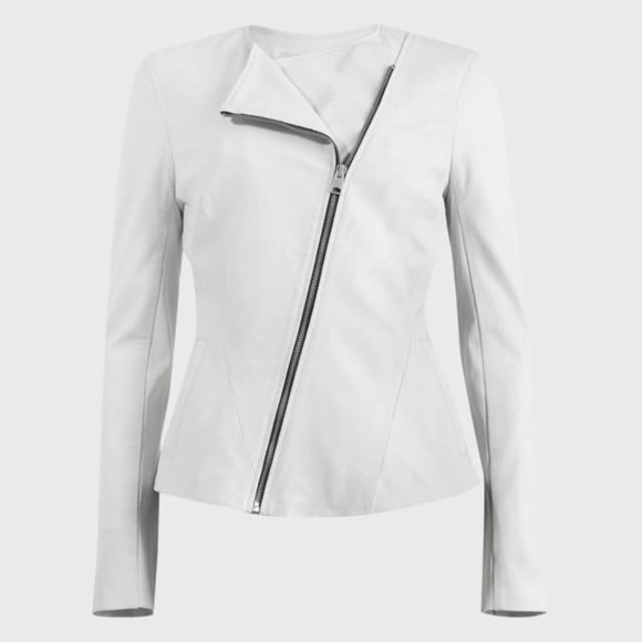 All Saints Fawn Leather Jacket - White - Picture 1 of 10